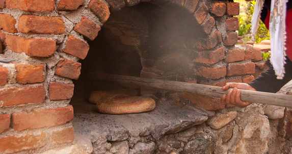 Organic village bagel shaped bread and stone oven