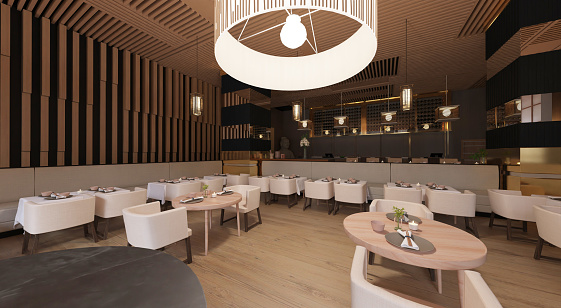 3D illustration asian restaurant