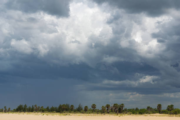 nuvens de tempestade sobre uma paisagem tropical plana - 5611 - fotografias e filmes do acervo