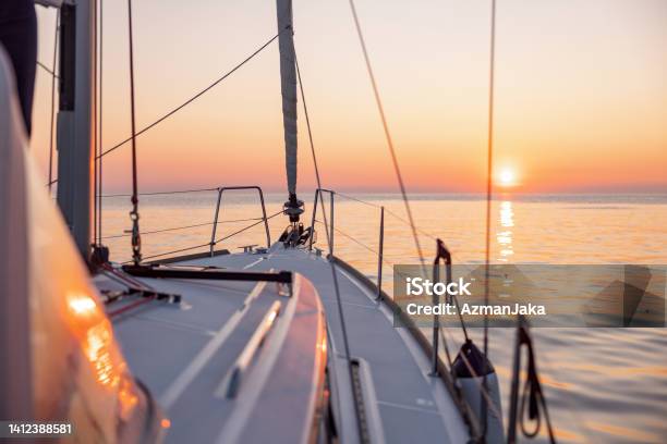 Beautiful Sundown During A Boat Trip Stock Photo - Download Image Now - Sailboat, Croatia, Pier