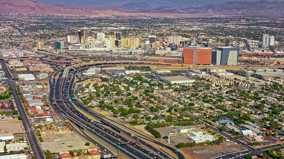 Aerial view of downtown city in Las Vegas, Nevada, USA.
