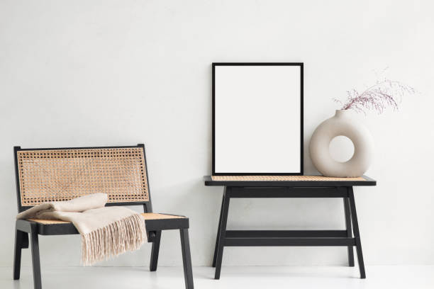 istock Artwork mockup in interior design. Blank picture frame on a wall 1412389816