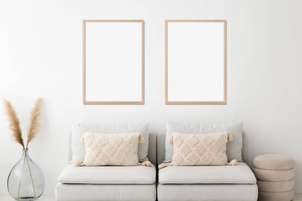 istock Artwork mockup in interior design. Two blank picture frames on a wall 1412389857