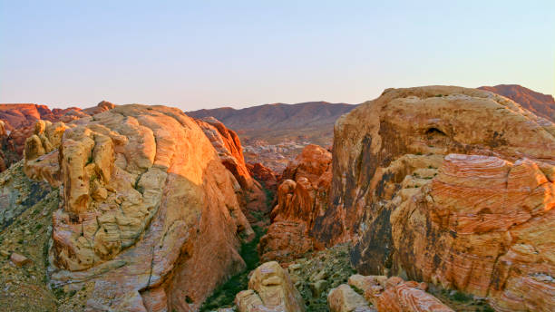 Aerial view of valley of fire state park at sunrise, Nevada, USA.