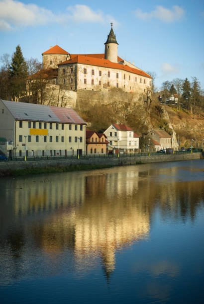 istock Ledec nad Sazavou castle reflecting in the Sazava river 1412391175