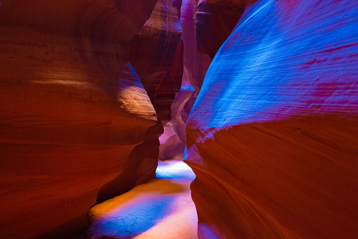 Glowing walls at the Antelope Slot Canyon in Page, Arizona, United States.