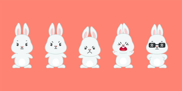 Set of cute bunnies vector art illustration