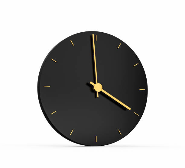 istock Premium Gold Clock icon isolated 4 o clock on black background. Four o'clock Time icon 3d illustration 1412391955