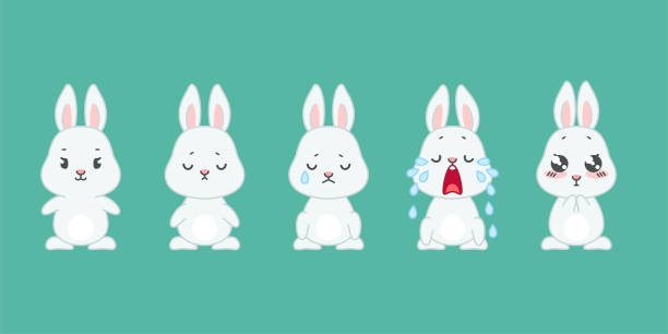Set of cute bunnies vector art illustration