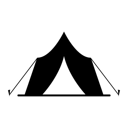 Camping Tent Black Silhouette Icon. Tourist Shelter Outdoor Relaxation Glyph Pictogram. Campaign Trip Fun Activity Flat Symbol. Tourism Leisure Adventure Tent. Isolated Vector Illustration.