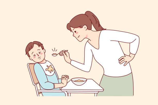 ilustrações de stock, clip art, desenhos animados e ícones de stubborn toddler refuse to eat - desperdício alimentar