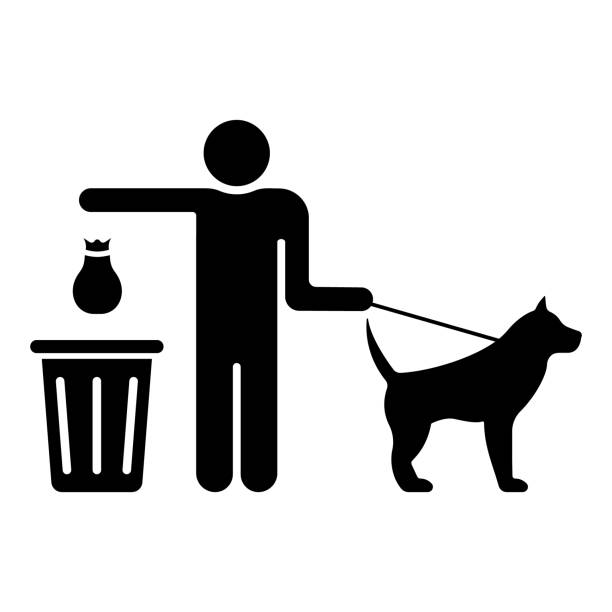 proszę posprzątać po kupce psa w park black silhouette icon. podnieś pet shit excrement glyph pictogram. waste scoop feces to bin flat symbol. wyczyść po psim znaku. izolowana ilustracja wektorowa - agility stock illustrations