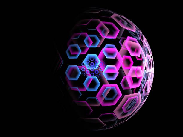 istock Abstract futuristic composition in blue purple tones on a black background 1412397908