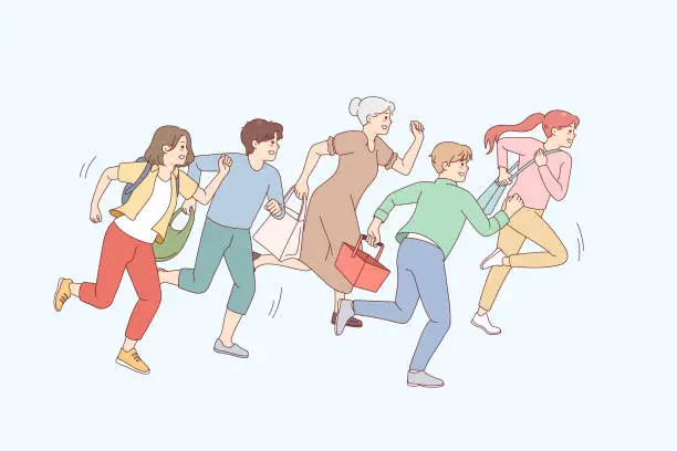 Vector illustration of People run go shopping on sales