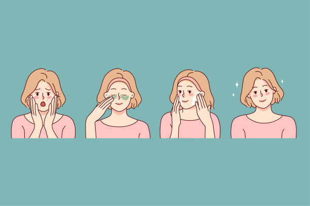 kobieta przed i po zabiegu kosmetycznym - makeover series stock illustrations