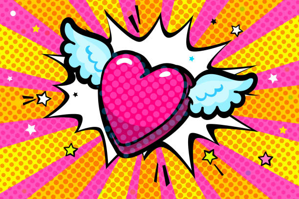 Winged heart in pop art style. Concept of love. Valentine's day greeting card. Vector illustration.