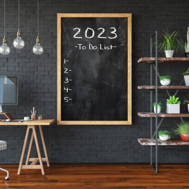 istock 2023 To Do List on Black Board and Cozy Room 1412400336