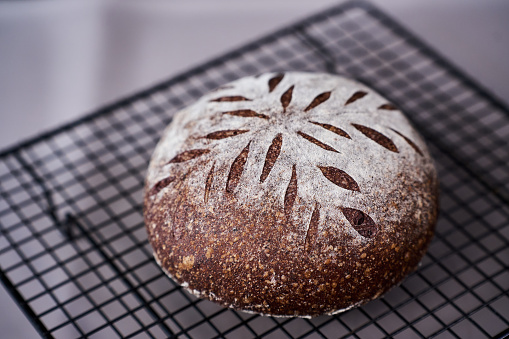 artisan bread: country style brown bread, with wheat, black rice and sesame powder