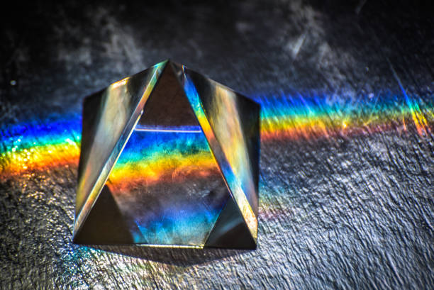 The crystal pyramid  in the rays of light stock photo