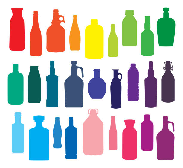 ilustraciones, imágenes clip art, dibujos animados e iconos de stock de siluetas de botellas de color - silhouette vodka bottle glass