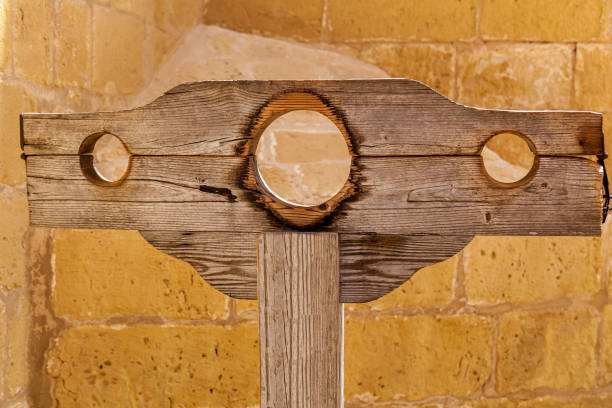 istock Old wooden blocks for prisoners 1412403934