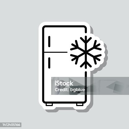 istock Fridge with snowflake. Icon sticker on gray background 1412405166