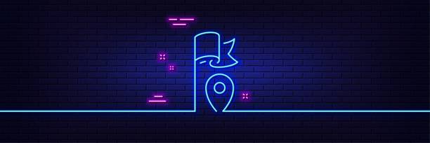 istock Flag location line icon. Goal success sign. Neon light glow effect. Vector 1412405693