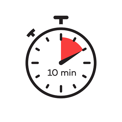 10 minutes timer symbol color style isolated on white background. Clock, stopwatch, cooking time label. Vector 10 eps