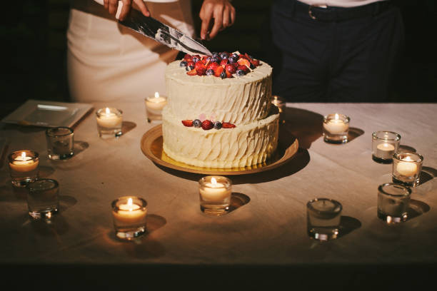 istock Multilevel wedding cake decorated with a variety of berries 1412408241