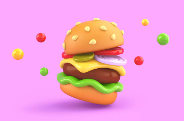 istock Cartoon burger on pink background. Clipping path included 1412410381