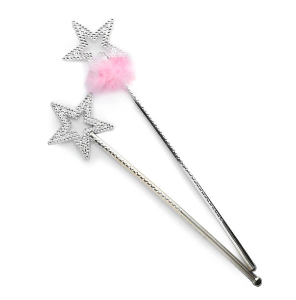 istock Beautiful silver magic wands on white background, top view 1412415669