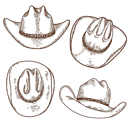 Cowboy hat. Vector hand drawn set illustration cowboy hats isolated on white background.