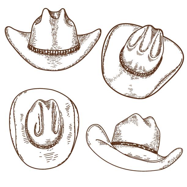 Cowboy hat. Vector hand drawn set illustration cowboy hats isolated on white background Cowboy hat. Vector hand drawn set illustration cowboy hats isolated on white background. cowboy hat stock illustrations