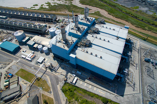 Aerial view of Saltend Power Station, Combined Cycle Gas Turbine, Saltend Chemicals Park, Kingston upon Hull England