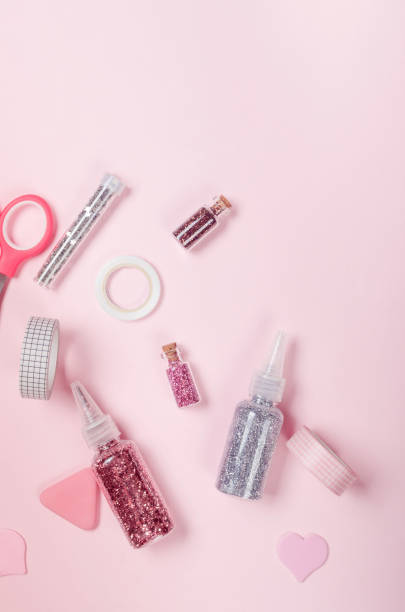 istock Girly set set for creativity in pink pastel. 1412421240