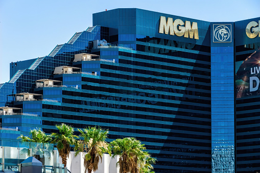 Las Vegas, Nevada, USA - August 01, 2022:Exterior views of the MGM Grand Casino on the Las Vegas Strip