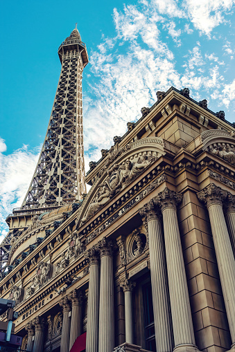 las Vegas, Nevada, USA - August 01, 2022: Exterior detail of Paris Las Vegas Hotel and Casino