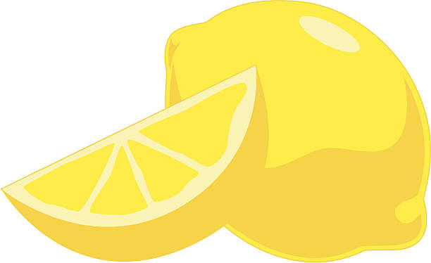 Illustration of whole yellow lemon and lemon slice vector art illustration