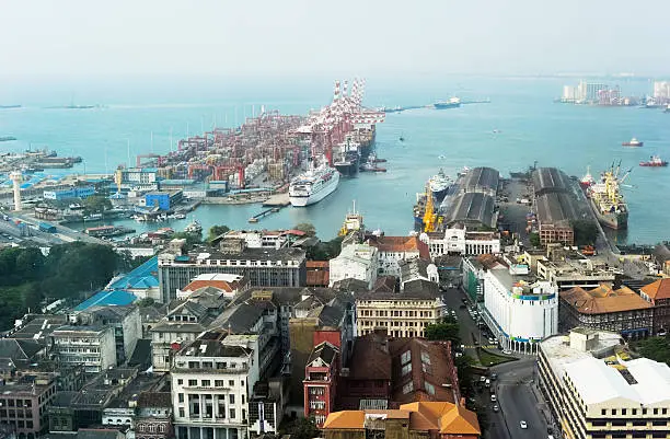 View on Colombo harbor from WTC Colombo. Sri Lanka