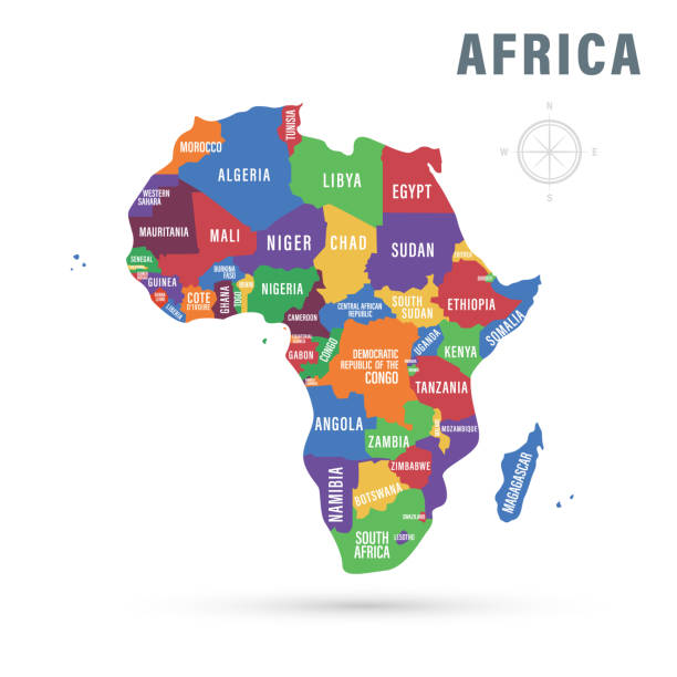 illustrazioni stock, clip art, cartoni animati e icone di tendenza di mappa politica dell'africa con i nomi dei paesi. illustrazione vettoriale isolata. - africa orientale