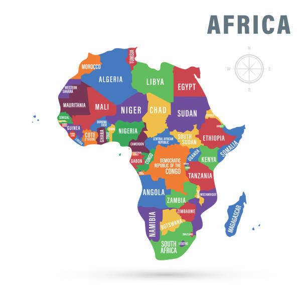 africa political map with country names. isolated vector illustration. - 國家地圖 幅插畫檔、美工圖案、卡通及圖標