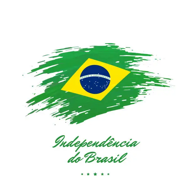 Vector illustration of September 7, independence day brazil, vector. Brazilian flag painted with brush strokes on a light background. National holiday 7tn of september. Greeting card. Translation: independence of Brazil