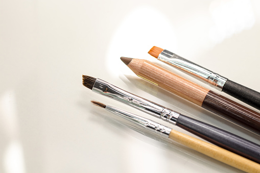 Brushes and pencils for eyebrows and makeup.  Professional products for eyebrows and makeup
