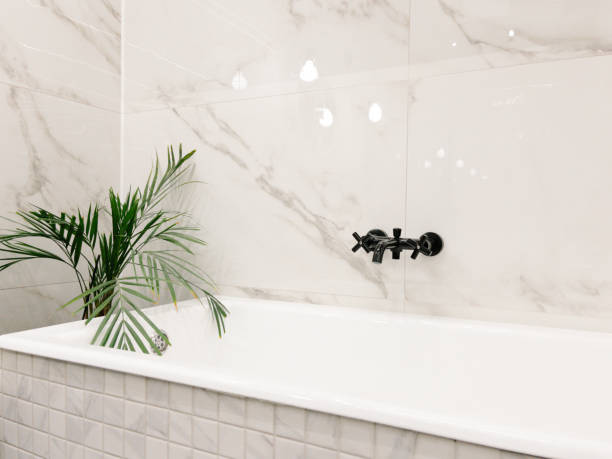 istock Modern marble bathroom, great design for any purposes. Luxury modern interior. Bathroom hygiene bath. Elegant, modern style. 1412432023