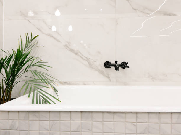 istock Modern marble bathroom, great design for any purposes. Luxury modern interior. Bathroom hygiene bath. Elegant, modern style. 1412432027