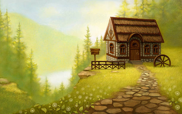 Summer fantasy landscape vector art illustration