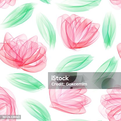istock Hand Drawn Floral Seamless Pattern with Pink Flowers and Leaves. Watercolor, Acrylic Painting Floral Pattern. Design Element for Greeting Cards and Wedding, Birthday and other Holiday and Invitation Cards. 1412433840