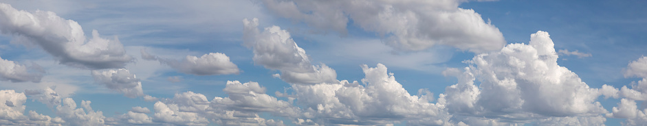 panorama of blue sky with cumulus clouds, sky replacement