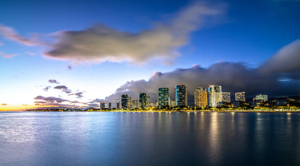 istock Sunset at Waikiki Beach on Oahu Hawaii 1412434354