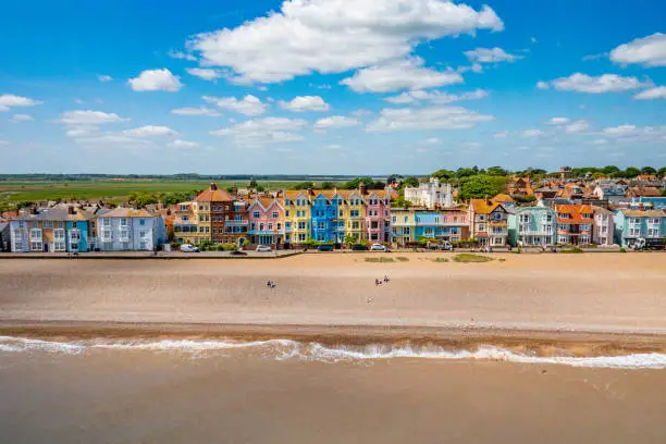 Aerial photo from a drone of Aldeburgh Beachfront, Suffolk.